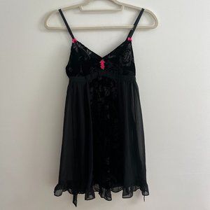 VINTAGE betsey johnson black lingerie sexy top slip dress rose detail size small
